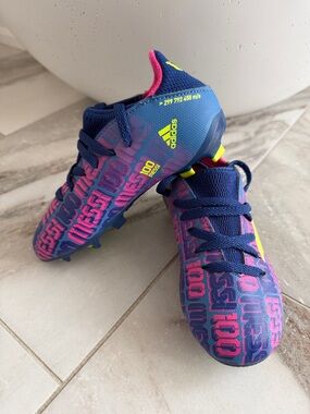 adidas Kids Soccer Cleats in Navy, Pink & Neon Yellow